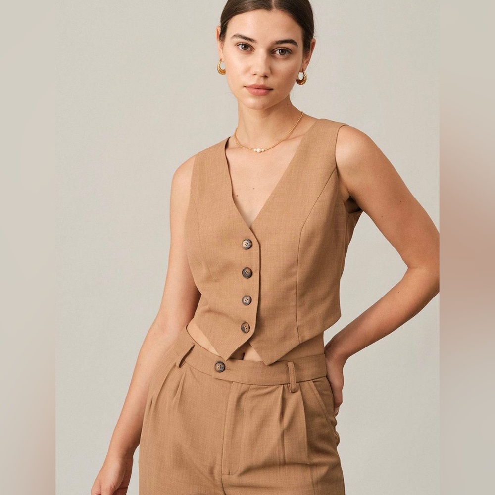 RIHOAS V neck vest, khaki size Small